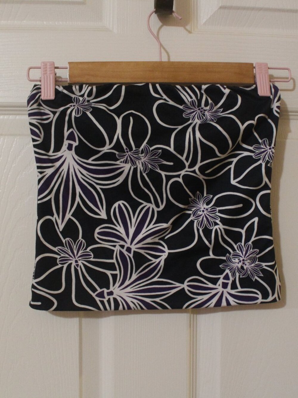 Black White Floral Strapless Tube Top Purple Outline Print SKU362